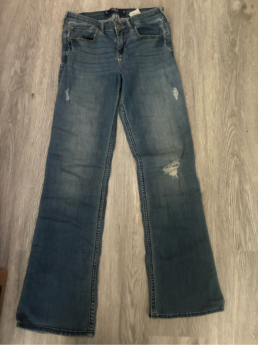 Hollister Medium Blue Flared Distressed Jeans